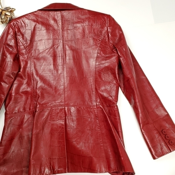 New Identify Red Genuine Leather Embossed Jacket  Sz 8 - Picture 14 of 15